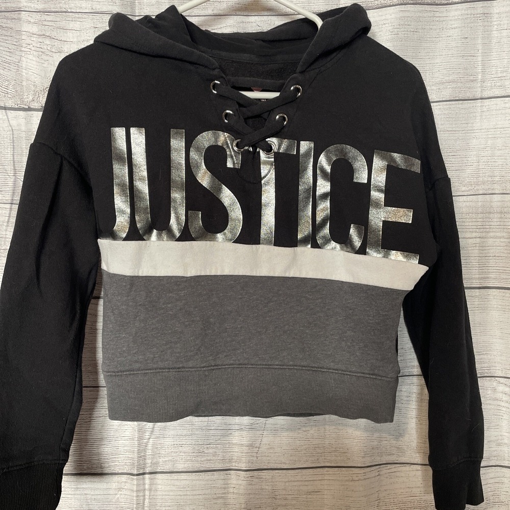 5/$20! Justice Girls Size 10 Cute Crop Style CXJ by Justice Hoodie‎ Black/Gray